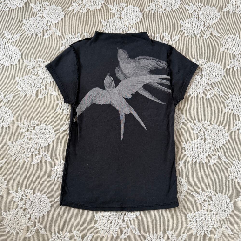 Free People Ragabond Studio Bird Graphic Mock Neck Top Size XS